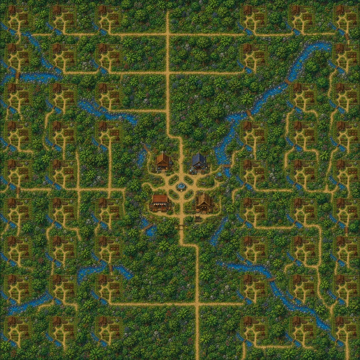 A painted map of the Suvarnabhumi realm, with forests, rivers and homesteads